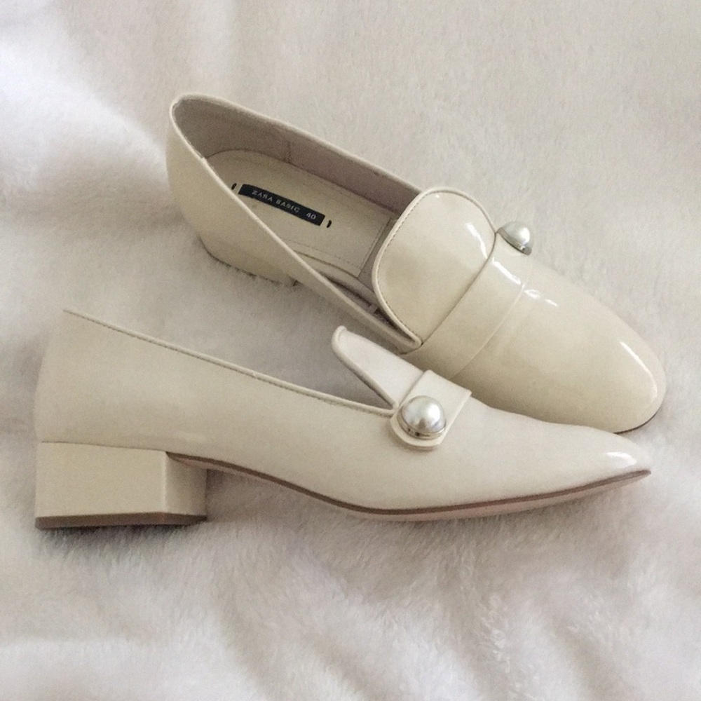 Zara patent finish shoes with pearl detail